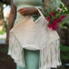 Pentagon Fringy Handbag - Cotton