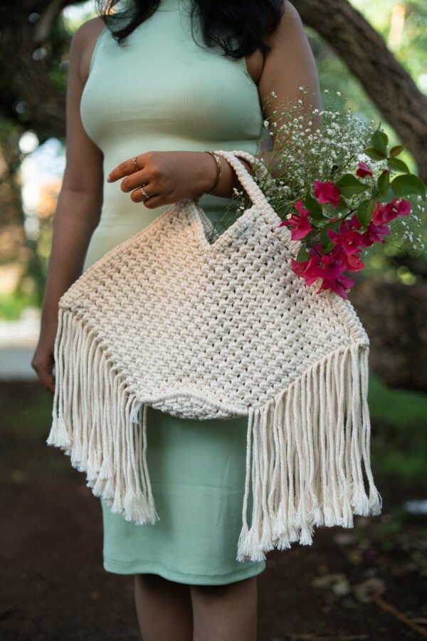 Pentagon Fringy Handbag - Cotton